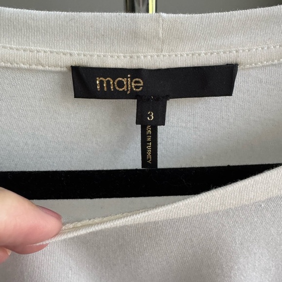 Maje Tiacou Tweed Sleeve Tee White and Black Top Size 3 Large - Picture 7 of 11